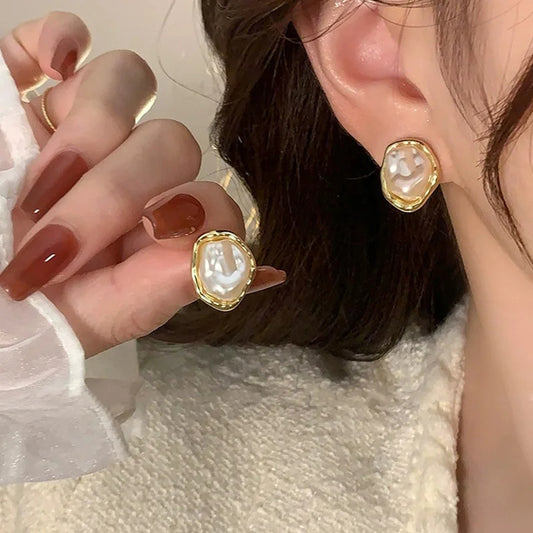 ANNAYA Gold-Plated Irregular Pearl Stud Earrings