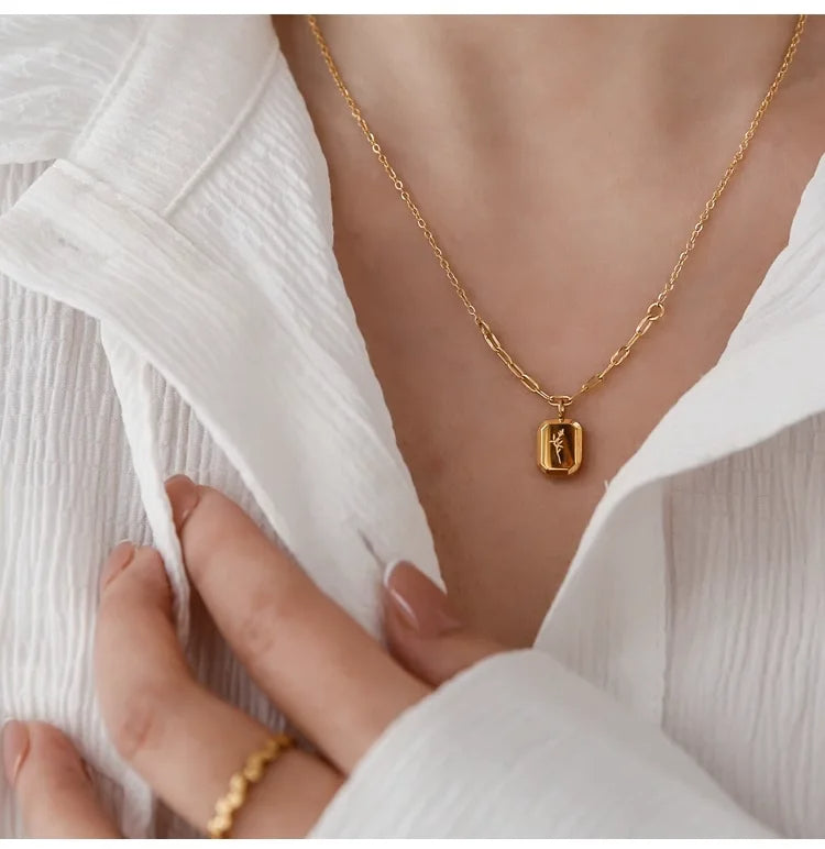 ANNAYA Gold-Plated Floral Pendant Necklace – Elegant & Minimalist Jewelry for Women