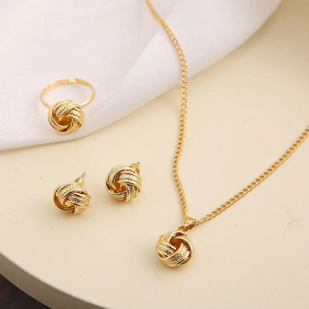 Elegant Gold-Tone Knot Jewelry Set (Necklace, Earrings & Ring)