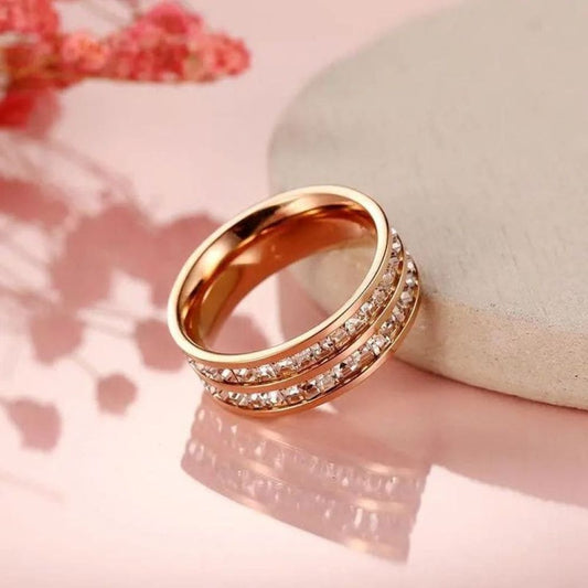 ANNAYA Double Row Black & White Shell Stainless Steel Ring