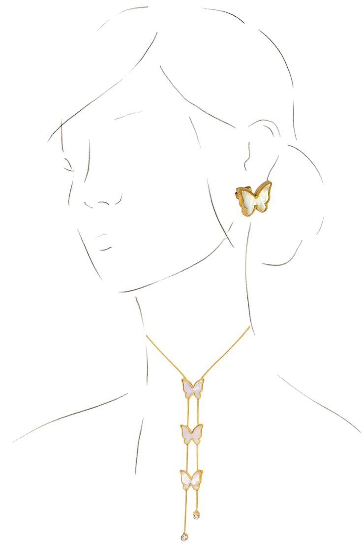 ANNAYA Butterfly Tassel Necklace & Earrings Set – Gold-Plated Zircon Jewelry