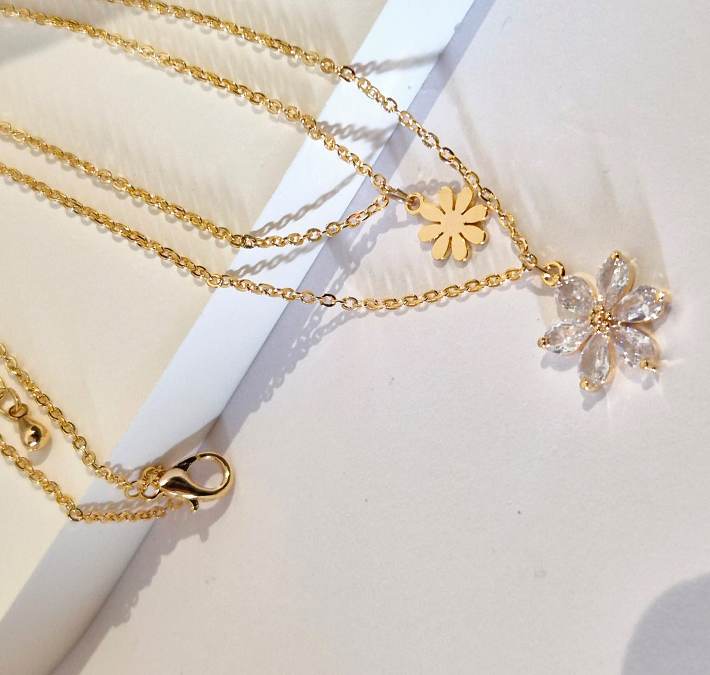 ANNAYA Double-Layered Flower Pendant Necklace – Stainless Steel Jewelry for Women