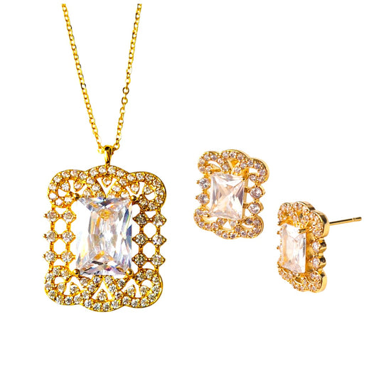 ANNAYA Gold-Plated Crystal Pendant Necklace & Earrings