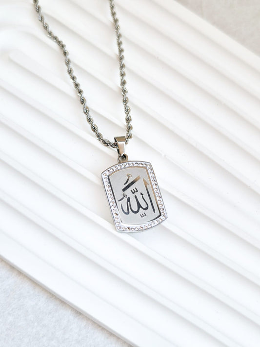 ANNAYA Silver Allah Name Pendant Necklace – Islamic Jewelry for Men & Women
