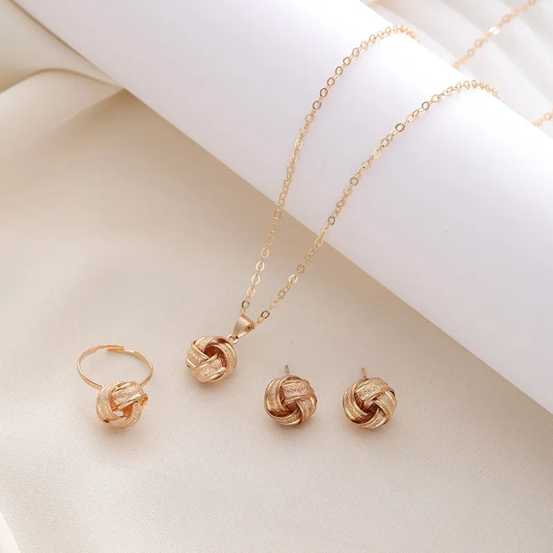 Elegant Gold-Tone Knot Jewelry Set (Necklace, Earrings & Ring)