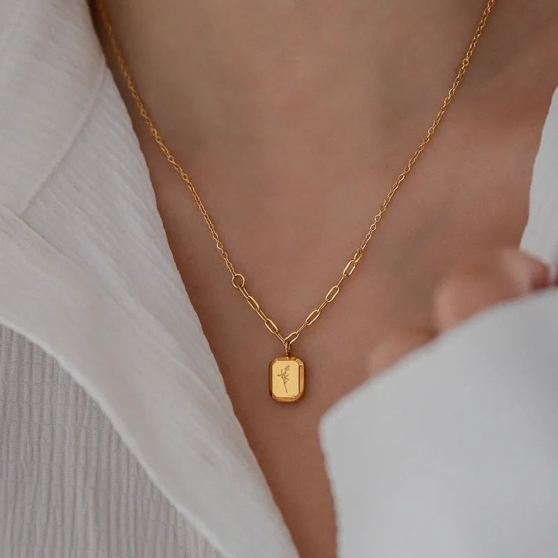 ANNAYA Gold-Plated Floral Pendant Necklace – Elegant & Minimalist Jewelry for Women