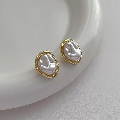 ANNAYA Gold-Plated Irregular Pearl Stud Earrings