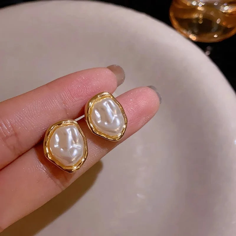 ANNAYA Gold-Plated Irregular Pearl Stud Earrings