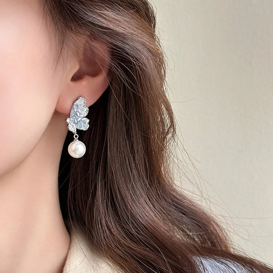 ANNAYA Butterfly Pearl Drop Earrings