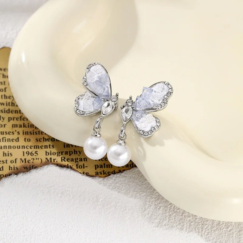 ANNAYA Butterfly Pearl Drop Earrings
