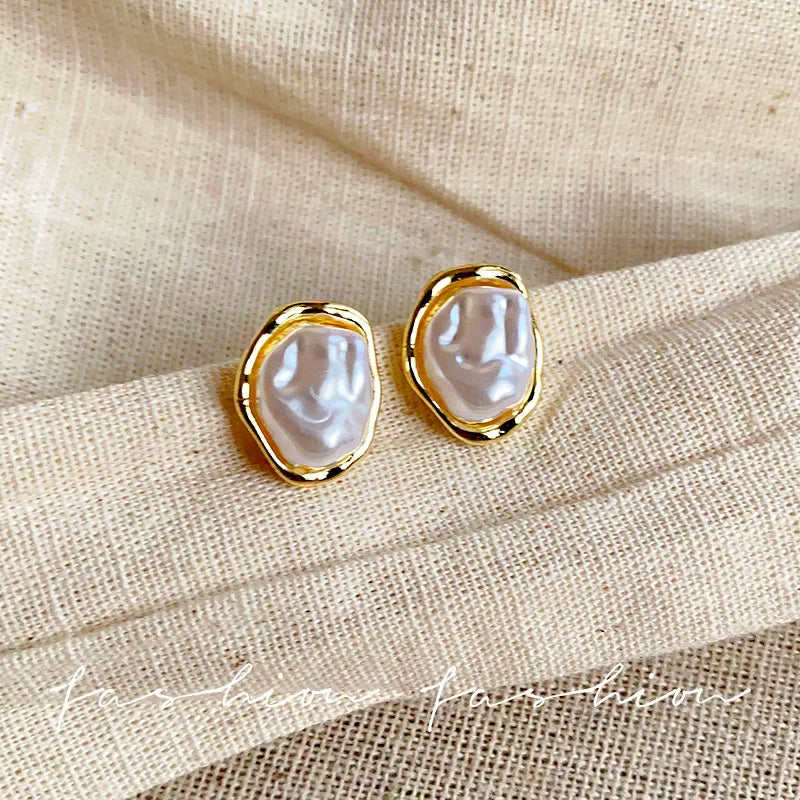 ANNAYA Gold-Plated Irregular Pearl Stud Earrings