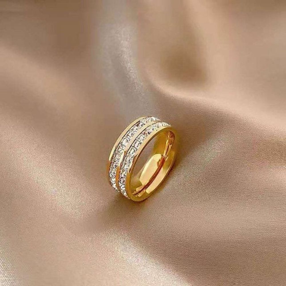 ANNAYA Double Row Black & White Shell Stainless Steel Ring
