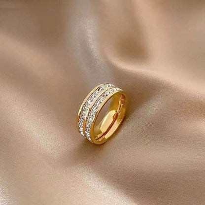 ANNAYA Double Row Black & White Shell Stainless Steel Ring