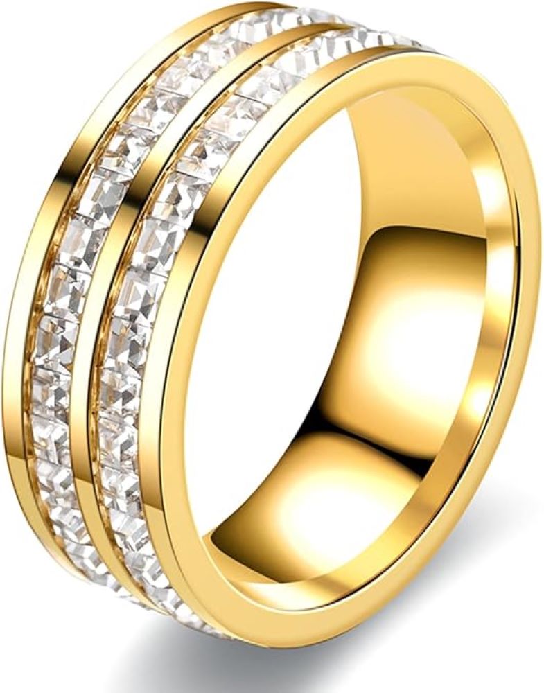 ANNAYA Double Row Black & White Shell Stainless Steel Ring
