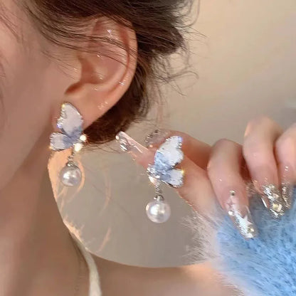 ANNAYA Butterfly Pearl Drop Earrings