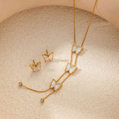 ANNAYA Butterfly Tassel Necklace & Earrings Set – Gold-Plated Zircon Jewelry