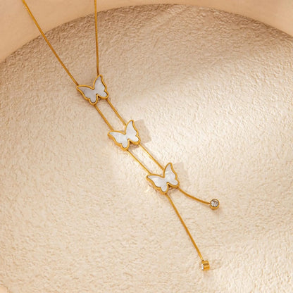 ANNAYA Butterfly Tassel Necklace & Earrings Set – Gold-Plated Zircon Jewelry