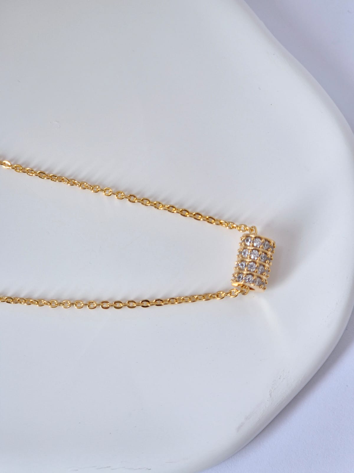 ANNAYA Gold Plated Beaded Necklace – Double Layer Chain with Crystal Pendant