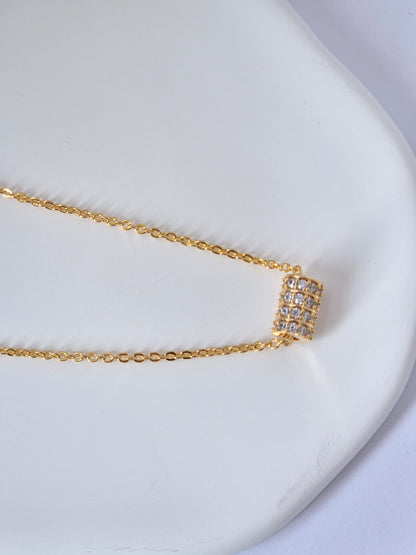 ANNAYA Gold Plated Beaded Necklace – Double Layer Chain with Crystal Pendant