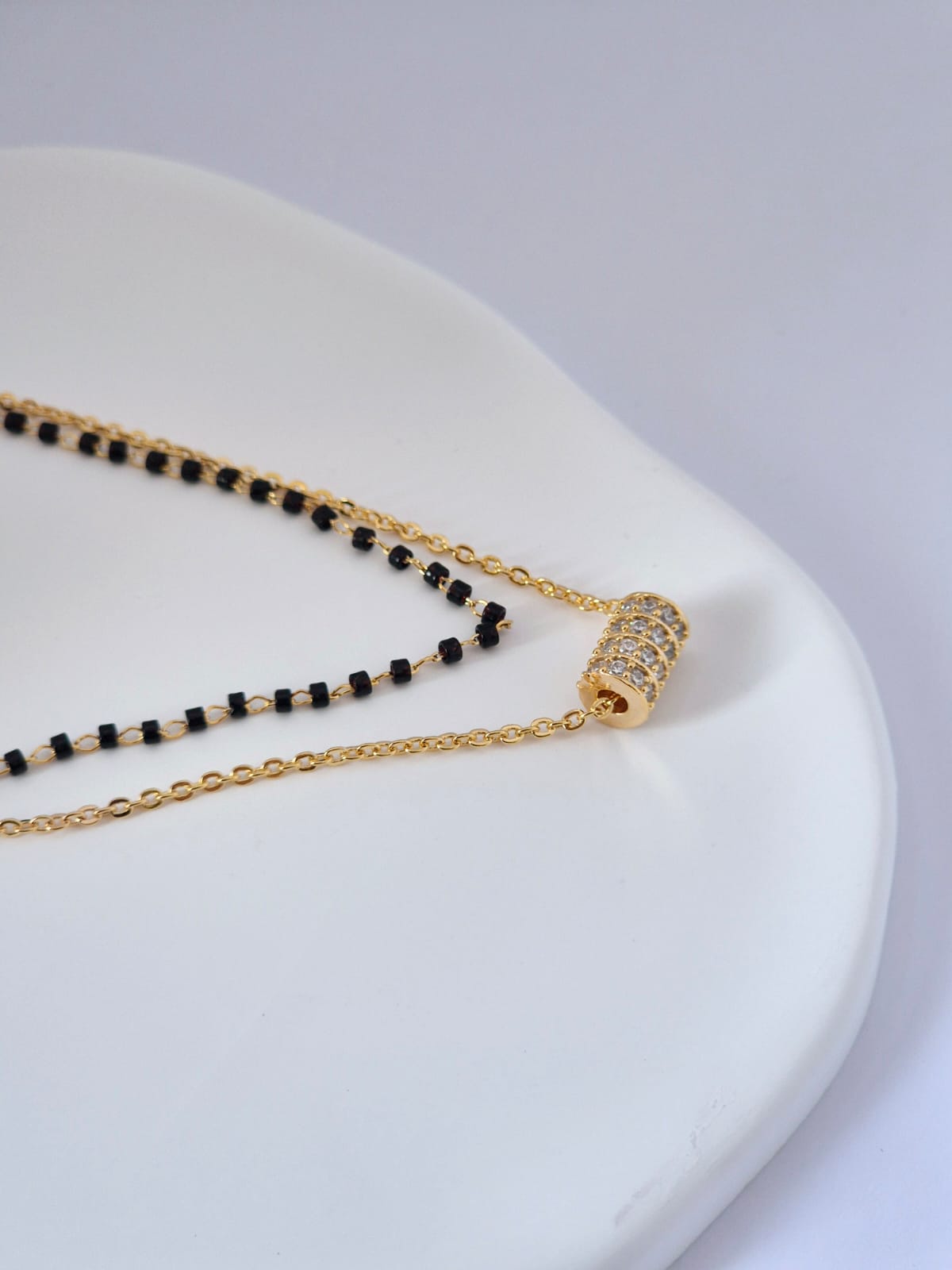 ANNAYA Gold Plated Beaded Necklace – Double Layer Chain with Crystal Pendant
