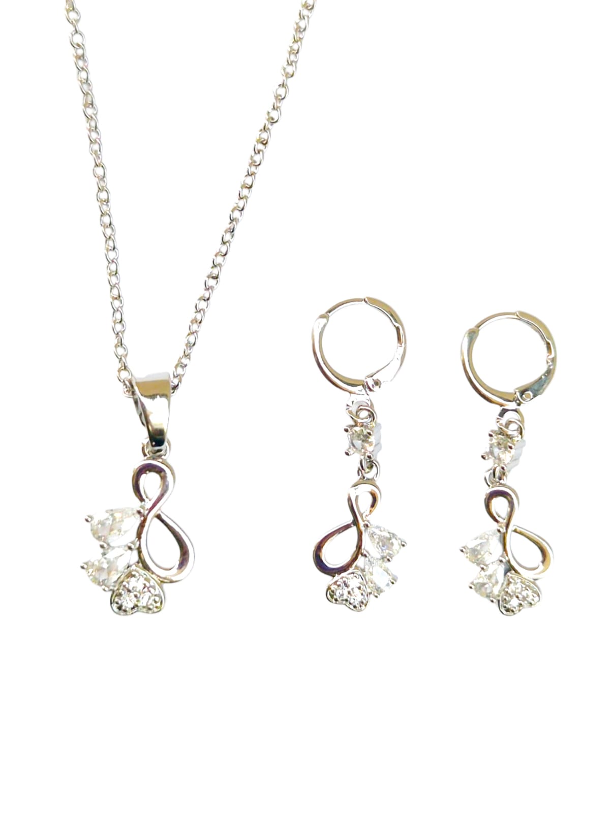 ANNAYA Silver Flower Necklace & Earrings Set – Sparkling Crystal Jewelry