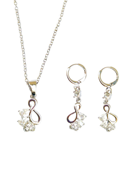 ANNAYA Silver Flower Necklace & Earrings Set – Sparkling Crystal Jewelry