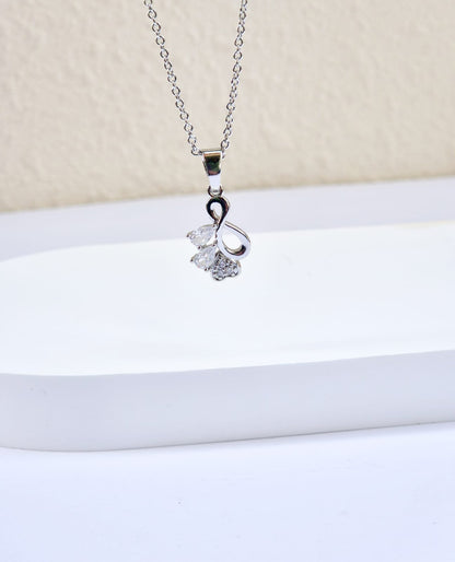 ANNAYA Silver Flower Necklace & Earrings Set – Sparkling Crystal Jewelry