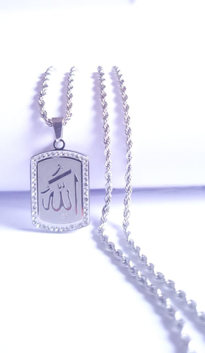 ANNAYA Silver Allah Name Pendant Necklace – Islamic Jewelry for Men & Women