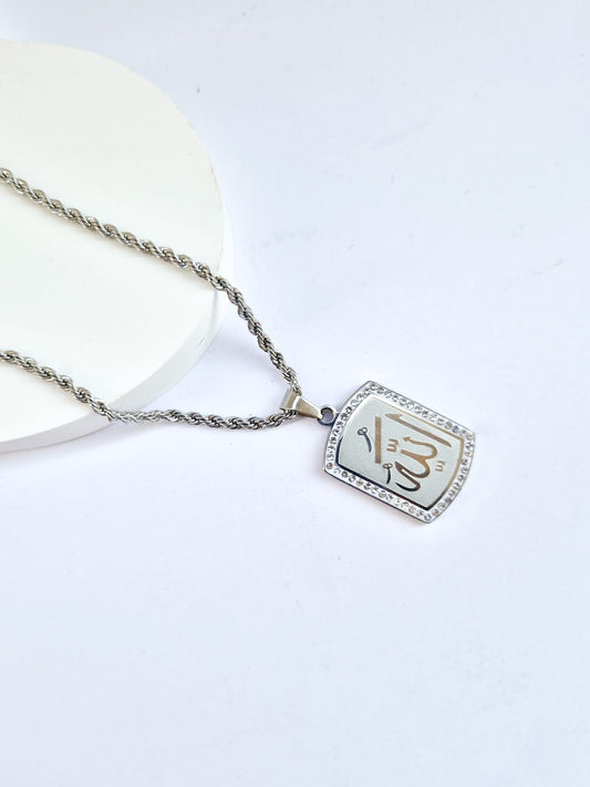 ANNAYA Silver Allah Name Pendant Necklace – Islamic Jewelry for Men & Women
