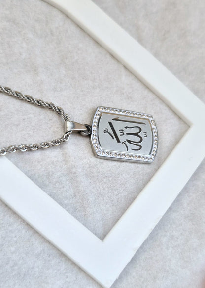 ANNAYA Silver Allah Name Pendant Necklace – Islamic Jewelry for Men & Women