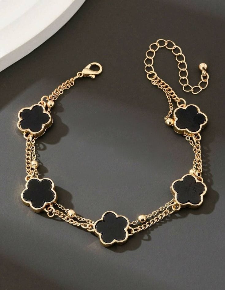 ANNAYA Gold-Plated Black Clover Anklet