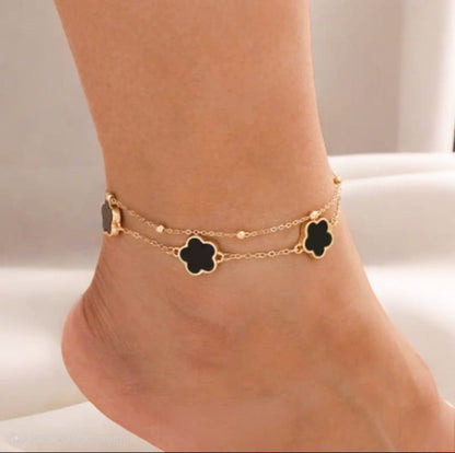 ANNAYA Gold-Plated Black Clover Anklet
