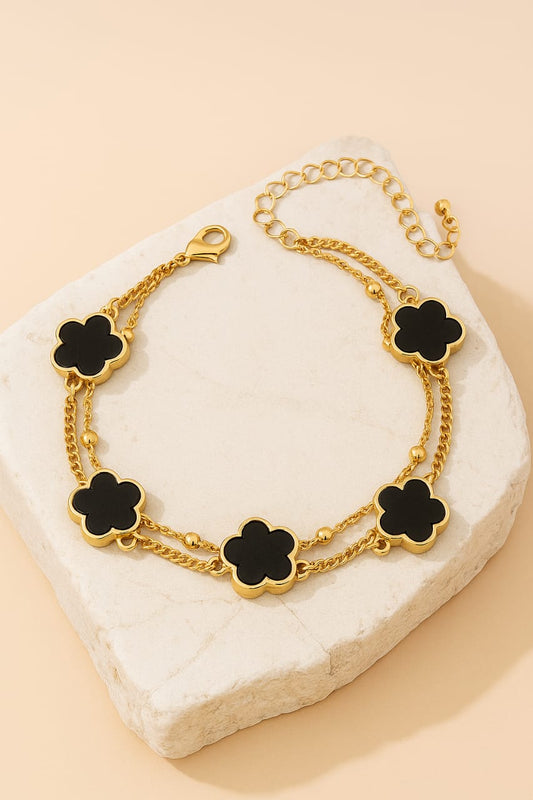 ANNAYA Gold-Plated Black Clover Anklet