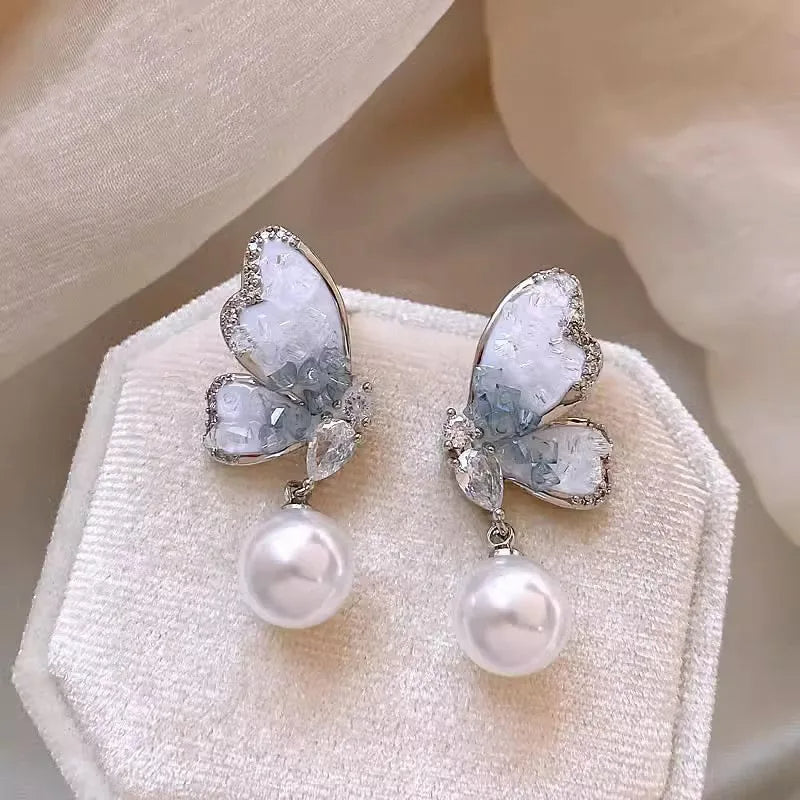 ANNAYA Butterfly Pearl Drop Earrings
