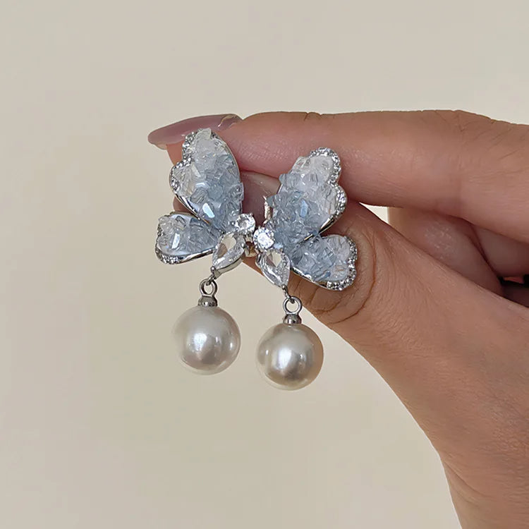 ANNAYA Butterfly Pearl Drop Earrings